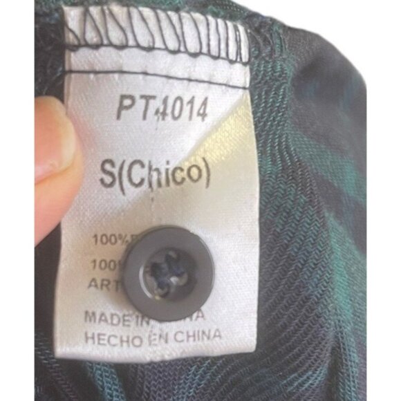 Papermoon Womens Green & Navy Plaid Button-Up Long Sleeve Shirt S - Picture 7 of 8